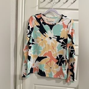Hang Ten Women's Long Sleeve Floral Top - Mint, Peach & Navy. 1 Pocket